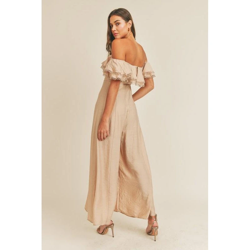 J+j Taupe Lace Off The Shoulder Ruffle Women's Jumper Rompers + Jumpers 3 J+j Taupe Lace Off The Shoulder Ruffle Women's Jumper Rompers + Jumpers