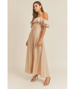 J+j Taupe Lace Off The Shoulder Ruffle Women's Jumper Rompers + Jumpers 7 J+j Taupe Lace Off The Shoulder Ruffle Women's Jumper Rompers + Jumpers