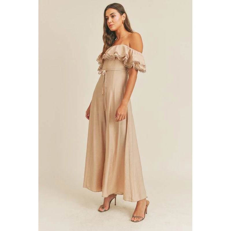 J+j Taupe Lace Off The Shoulder Ruffle Women's Jumper Rompers + Jumpers 5 J+j Taupe Lace Off The Shoulder Ruffle Women's Jumper Rompers + Jumpers