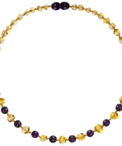 Powell's Owl Amber Gemstone Honey + Amethyst Necklace Jewelry