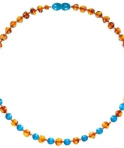 Powell's Owl Amber Gemstone Cognac + Turquoise Necklace