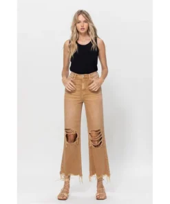 J+j Jeans + Pants Khaki Cropped Flare Jeans