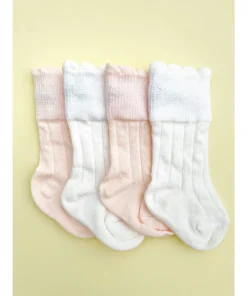 Olivia J Footwear White Ribbed Knee High Scalloped Socks