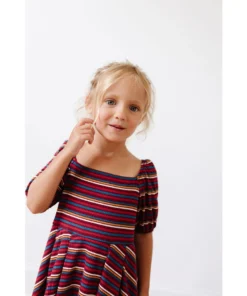 Lia + Lou Retro Stripe Ribbed Puff Sleeve Dress Dresses