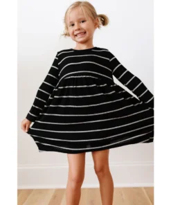 Lia + Lou Black + White Stripe Long Sleeve Dress