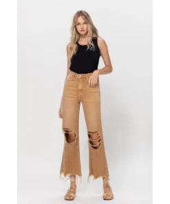 J+j Jeans + Pants Khaki Cropped Flare Jeans