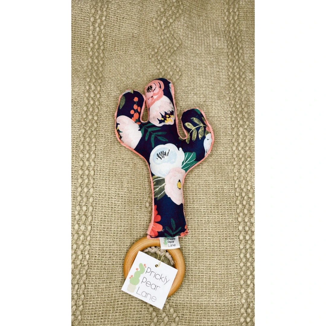 Prickly Pear Lane Navy + Pink Floral Cactus Rattle Toys 3 Prickly Pear Lane Navy + Pink Floral Cactus Rattle Toys