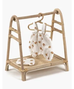 Dolls + Plushies Rattan Minikane Clothing Rack + Three Hangers