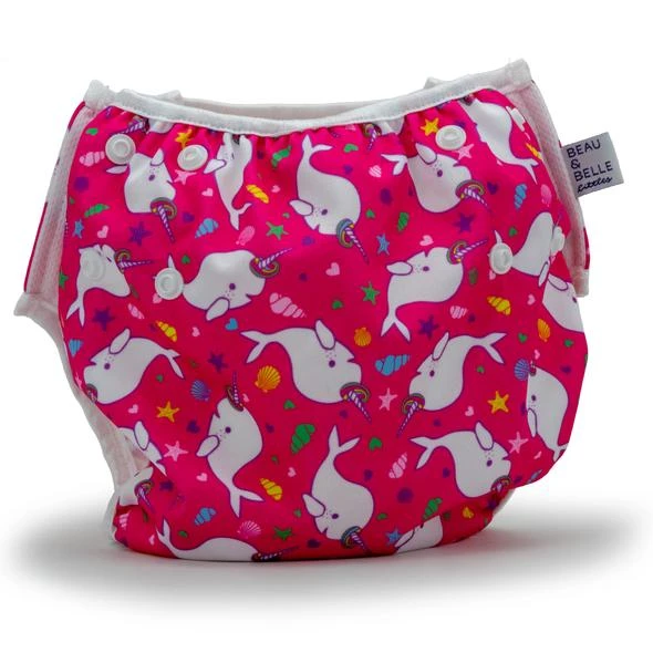 Beau + Belle Littles Hot Pink Narwhals Reusable Swim Diaper 4 Beau + Belle Littles Hot Pink Narwhals Reusable Swim Diaper
