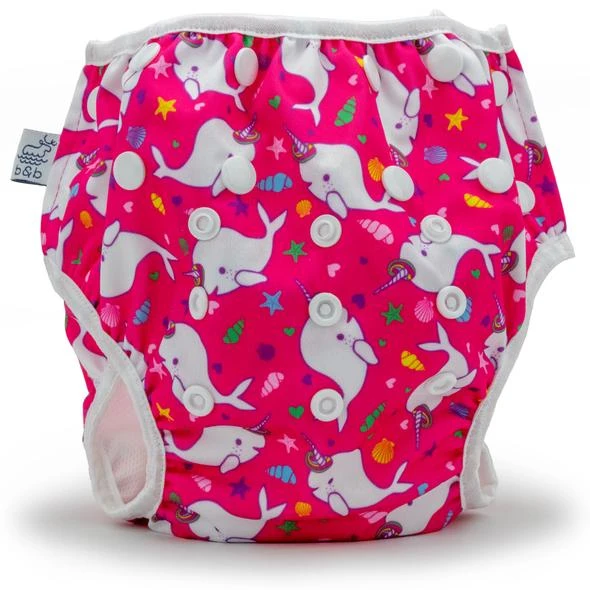 Beau + Belle Littles Hot Pink Narwhals Reusable Swim Diaper 3 Beau + Belle Littles Hot Pink Narwhals Reusable Swim Diaper