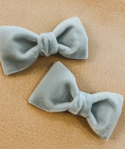 Bows For Show Headwear Gray Velvet Pigtail Hair Bow Clips