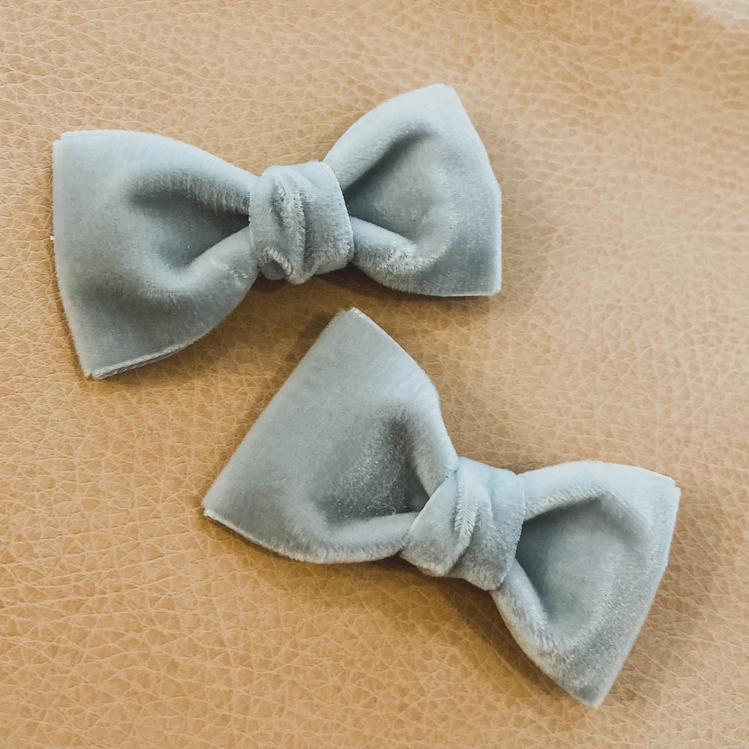Bows For Show Headwear Gray Velvet Pigtail Hair Bow Clips 3 Bows For Show Headwear Gray Velvet Pigtail Hair Bow Clips