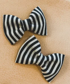 Bows For Show Headwear Black + White Stripe Pigtail Hair Bow Clips