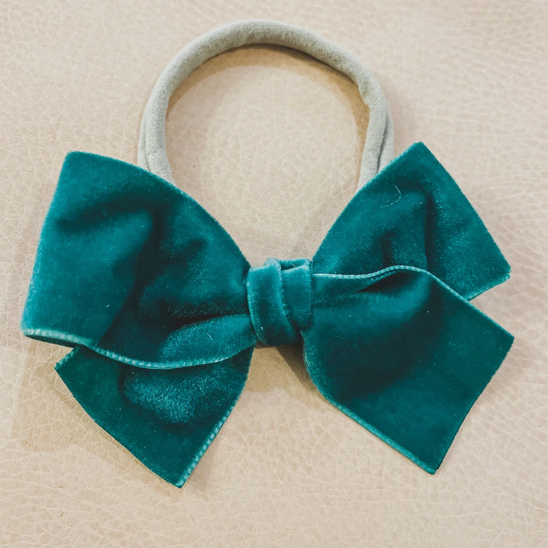Bows For Show Emerald Velvet Hair Bow Headband 3 Bows For Show Emerald Velvet Hair Bow Headband