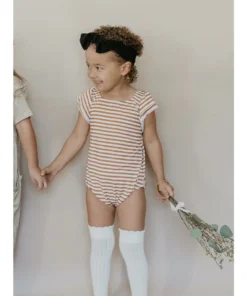 Joss + J Leotards Gold Stripes Bamboo Flutter Sleeve Leotard