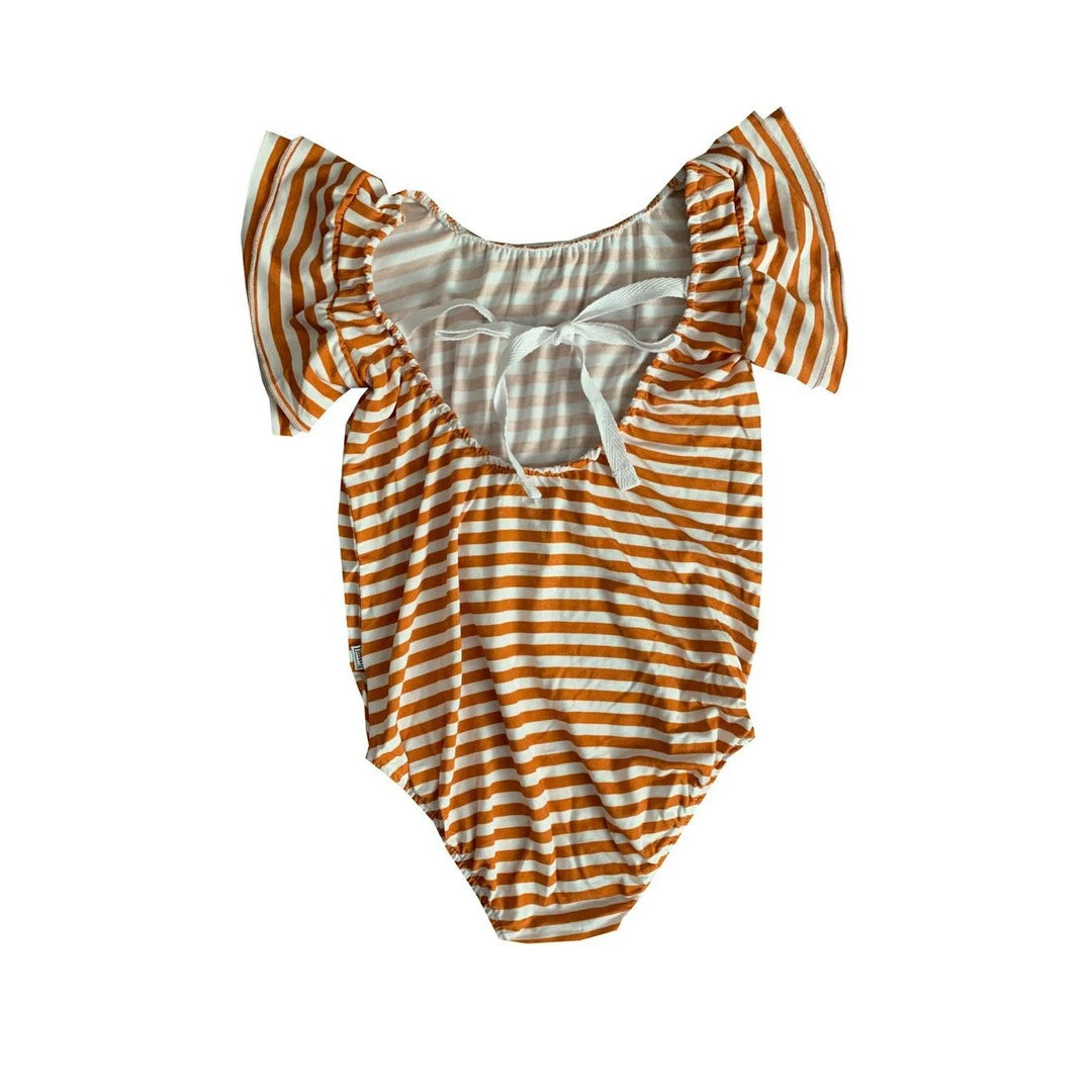 Joss + J Tangerine Stripes Bamboo Flutter Sleeve Leotard 5 Joss + J Tangerine Stripes Bamboo Flutter Sleeve Leotard