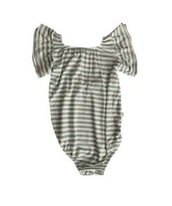 Joss + J Leotards Sage Stripes Bamboo Flutter Sleeve Leotard