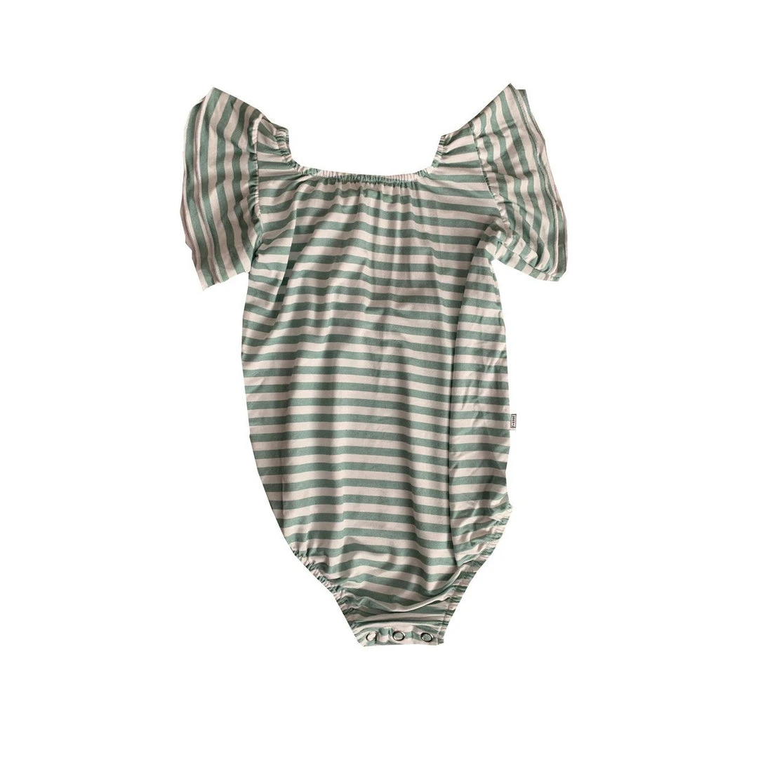 Joss + J Leotards Sage Stripes Bamboo Flutter Sleeve Leotard 3 Joss + J Leotards Sage Stripes Bamboo Flutter Sleeve Leotard