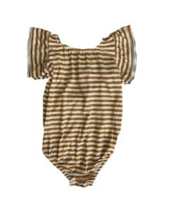 Joss + J Leotards Gold Stripes Bamboo Flutter Sleeve Leotard