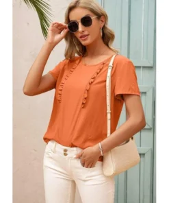 J+j Tops Orange Dainty Ruffle Summer Blouse