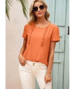 J+j Tops Orange Dainty Ruffle Summer Blouse
