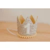 Cutest Little Party # 1 Silver Glitter + Mustard Pom Trim + White Glitter Crown