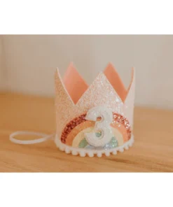 Cutest Little Party # 3 Baby Pink Glitter + Pastel Rainbow + White Glitter Crown Crowns