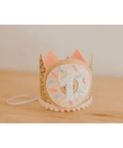 Cutest Little Party Party Time # 1 Gold Glitter + Donut + White Glitter Crown