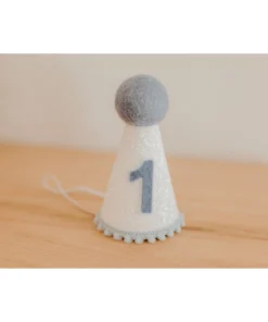 Cutest Little Party # 1 White Glitter + Baby Blue Pom Trim + Pool Felt Party Hat Party Hats
