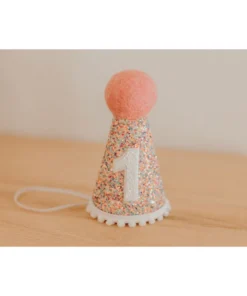 Cutest Little Party # 1 Mosaic Glitter + White Pom Trim/hot Pink + White Glitter Party Hat