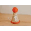 Cutest Little Party # 1 Gold Glitter + Red Pom Trim + White Glitter Party Hat Party Time