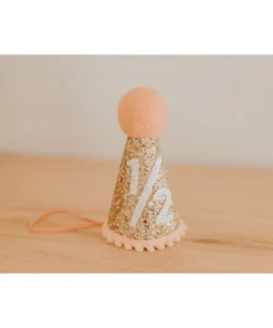 Cutest Little Party # 1/2 Gold Glitter + Blush Pom Trim + White Glitter Party Hat Party Time