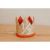 Cutest Little Party Party Time # 1/2 Gold Glitter + Red Pom Trim + White Glitter Crown