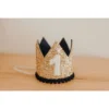 Cutest Little Party # 1 Gold Glitter + Navy Pom Trim + White Glitter Crown