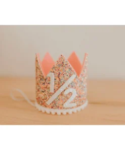 Cutest Little Party # 1/2 Mosaic Glitter + White Pom Trim/hot Pink + White Glitter Crown Crowns
