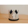 Cutest Little Party # 1 Silver Glitter + Navy Pom Trim + White Glitter Crown