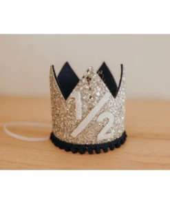 Cutest Little Party Party Time # 1/2 Silver Glitter + Navy Pom Trim + White Glitter Crown