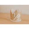 Cutest Little Party Party Time # 1/2 Gold Glitter + White Pom Trim + White Glitter Crown