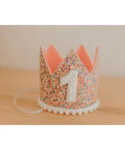Cutest Little Party Crowns # 1 Mosaic Glitter + White Pom Trim/hot Pink + White Glitter Crown