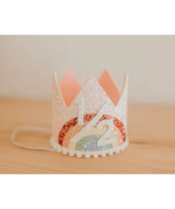 Cutest Little Party Party Time # 1/2 Baby Pink Glitter + Pastel Rainbow + White Glitter Crown