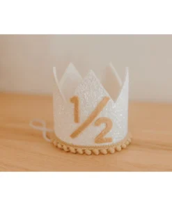 Cutest Little Party Party Time # 1/2 White Glitter + Toast Pom Trim/white Lining + Toast Felt Crown
