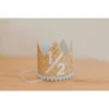 Cutest Little Party Party Time # 1/2 Gold Glitter + Baby Blue Pom Trim + White Glitter Crown