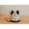 Cutest Little Party # 1/2 Silver Glitter + Black Pom Trim + White Glitter Crown Party Time