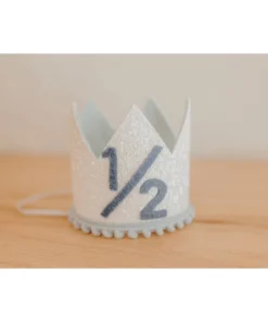 Cutest Little Party Party Time # 1/2 White Glitter + Baby Blue Pom Trim + Pool Felt Crown