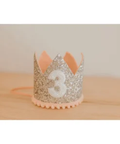 Cutest Little Party # 3 Silver Glitter + Blush Pom Trim + White Glitter Crown Party Time