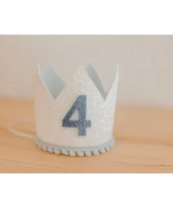 Cutest Little Party Party Time # 4 White Glitter + Baby Blue Pom Trim + Pool Felt Crown