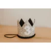 Cutest Little Party # 3 Silver Glitter + Black Pom Trim + White Glitter Crown Party Time
