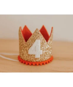 Cutest Little Party Party Time # 4 Gold Glitter + Red Pom Trim + White Glitter Crown