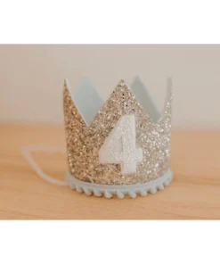 Cutest Little Party # 4 Silver Glitter + Baby Blue Pom Trim + White Glitter Crown Party Time