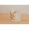 Cutest Little Party # 3 Gold Glitter + White Pom Trim + White Glitter Crown